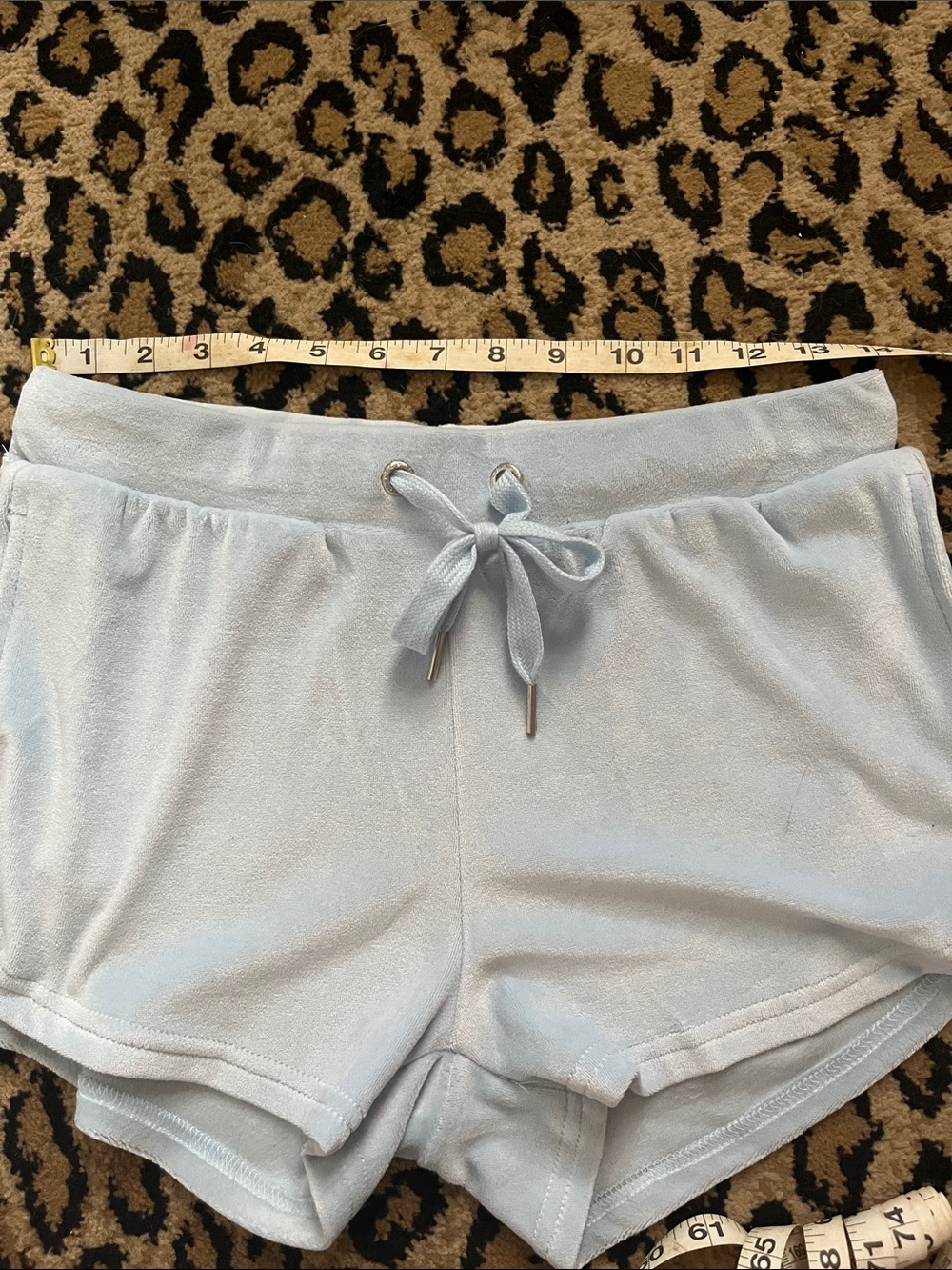 bebe Light Blue Rhinestone Logo Lounge Shorts - Picture 2 of 4